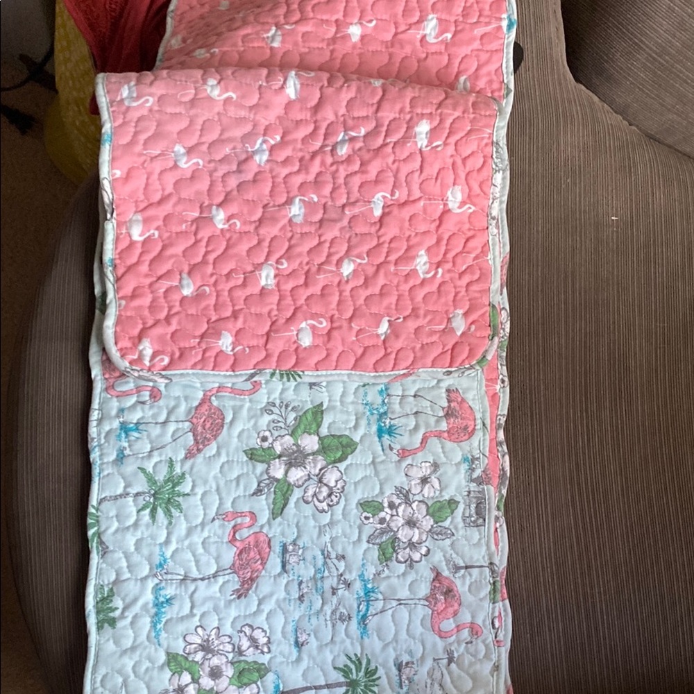 Pink and Blue Quilted Flamingo Table Runner